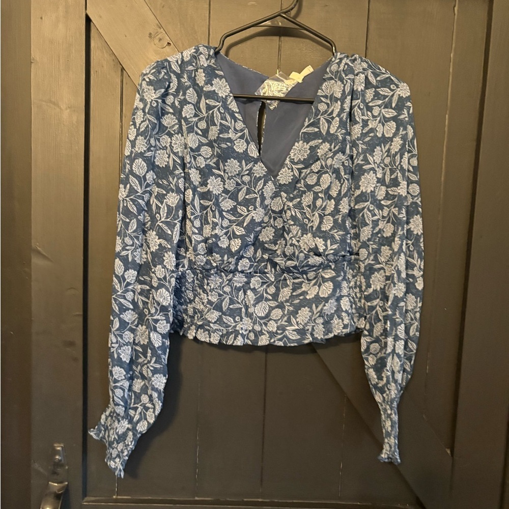 Promesa Blue Floral Wrap Blouse
